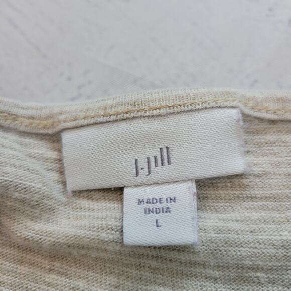 J. Jill Size L Tan Striped Knit Batwing Top Crochet Trim Casual Boho Mature - Picture 7 of 9